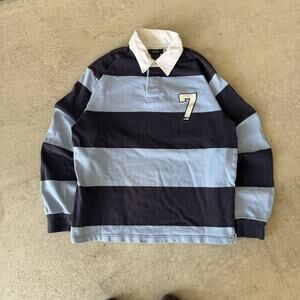 Y2K Roots Mens Blue Striped Polo L